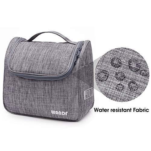 WANDF Asılı makyaj çantası seyahat kozmetik düzenleyici Duş banyo çantası Erkekler Kadınlar için Su geçirmez (M-Denim Gri)