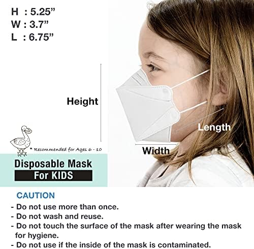 Unisex Çocuklar KF94 Tek Kullanımlık Fincan Yüz Maskeleri-Beyaz-Bireysel Paketlenmiş 4 Katmanlı Filtreler Blokları İnce Toz (Çocuk