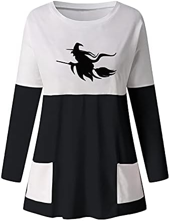 Cadılar bayramı Gömlek Kadınlar için Uzun Kollu Gömlek Crewneck Kabak Baskı Tişörtü ile Çok Cepler