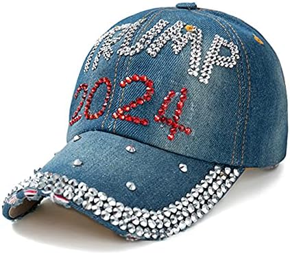 Gamusi Trump 2024 beyzbol şapkası Denim Sıkıntılı Bling Rhinestone Şapka ABD Bayrağı Kap Ayarlanabilir Unisex