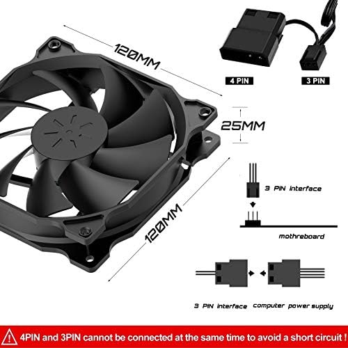 upHere 120mm Uzun Ömürlü Bilgisayar Kasası Fan Soğutma kasa fanı Bilgisayar Kasaları için Soğutma, 1-Pack, 12BK3-1
