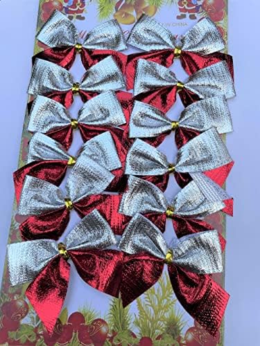 Adam Victor Noel Yaylar Kadife Ilmek Mini Kutusu Çanta Süslemeleri, 12 Paketi (Kırmızı ve Gümüş)