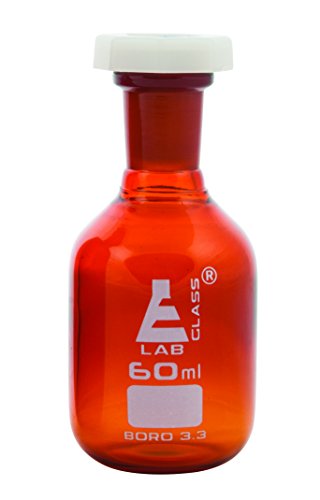 Eısco Labs 60ml Amber Reaktif Şişesi, Aside Dayanıklı Polipropilen Tıpa ile Dar Ağız, Soket Boyutu 14/23