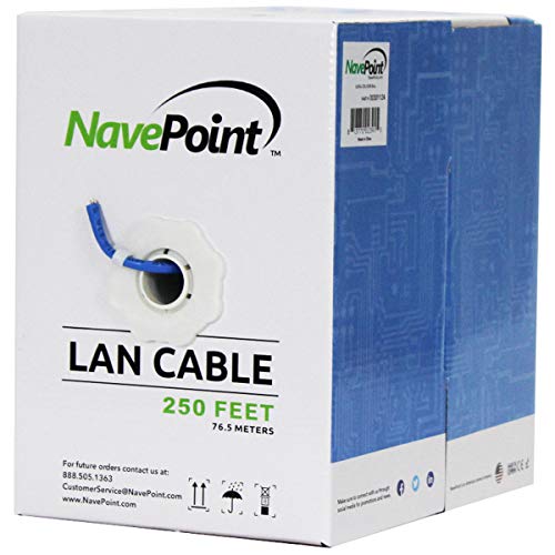 NavePoint CAT5e (CCA), 250ft, Mavi, Katı Dökme Ethernet Kablosu, 24AWG 4 Çift, Korumasız Bükümlü Çift (UTP)