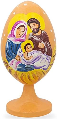 BestPysanky İsa, Meryem ve Joseph Doğum Sahnesi Ahşap Paskalya Yumurtası Heykelcik