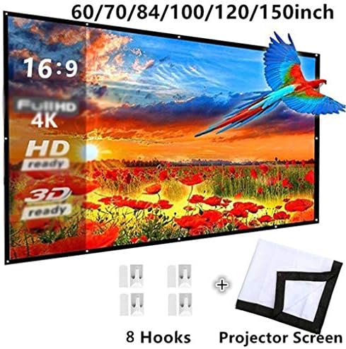 FCYIXIA Projeksiyon Ekranı Katlanabilir 16: 9 Projektör 60 70 84 100 120 inç Beyaz Açık Projeksiyon Ekranı TV Ev projektör ekranı