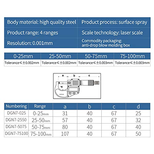 YUEWO Elektronik Dış Mikrometreler 0.001 mmLaser Ölçeği Ekstra Büyük LCD Ekran Dijital Mikrometre Elektronik Dijital Ölçü Aletleri