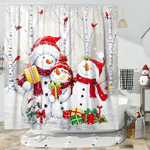 Wıtzest Kış Kardan Adam Duş Perdesi Çocuklar Noel Duş Perdesi Noel Süslemeleri Noel Tatil Duş Perdeleri Banyo 72x72 İnç