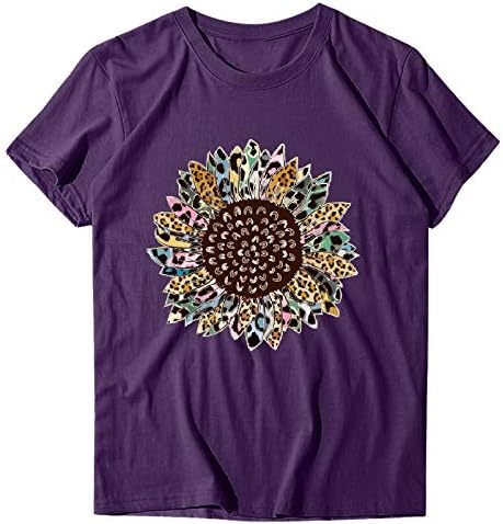Qisemi Kadın Kısa Kollu Üstleri Yaz Rahat Kısa Kollu Çiçek Baskı Grafik Tees Gömlek Gevşek Bluz Tops