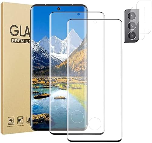[2 + 2 Paketi] Galaxy S21 Artı 5G Ekran Koruyucu, 2 Paketi ile Kamera Lens Koruyucu, 9 H Sertlik, Destek Parmak İzi, Kavisli