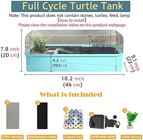 Binano Kaplumbağa Akvaryumu Kaplumbağa Tankı kiti, Su Filtresi Yüksek Kaçış Önleyici Çit ve Geniş Alana Sahip Aksesuarlar İçerir,