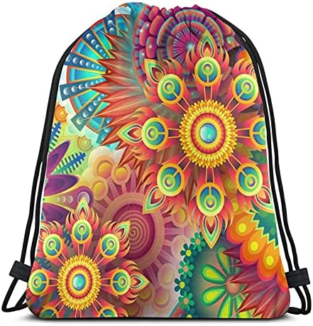Renkli Soyut Mandala cadılar bayramı süslemeleri İpli sırt çantası Dize Çanta Sackpack Polyester Spor Yoga Salonu Erkek Kız Kadın