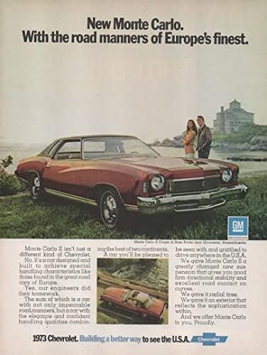 Dergi Baskı İlanı: 1973 Chevrolet Monte Carlo S Coupe at Bass Rocks, Gloucester MA,Avrupa'nın En İyilerinin Yol Tavırlarıyla,
