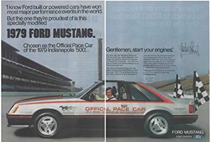 Dergi Baskı ilanı: 1979 Ford Mustang Indianapolis 500 Grand Prix ödüllü pilotu Jackie Stewart ile Resmi Tempo Arabası, Beyler,