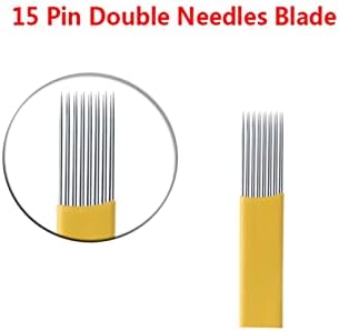 RJSP 100 ADET Microblading Gölgeleme Bıçakları Dövme İğneler 15 Pins Çift Sıra Microblading İğneler 15M1 Sis Kaş İğne (Renk :