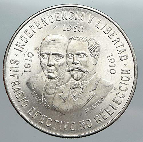 1960 bilinmeyen 1960 Meksika 150Y KURTULUŞ savaşı Hidalgo Deli 10 Peso İyi Sertifikasız