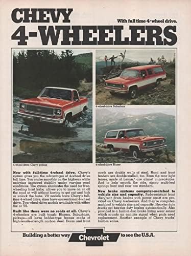 Dergi Baskı İlanı: 1974 Chevrolet K5 Blazer, C20 Suburban, C10 Pikap 4WD 4X4, Tam Zamanlı 4 Tekerlekten Çekişli Chevy 4 Tekerlekli,