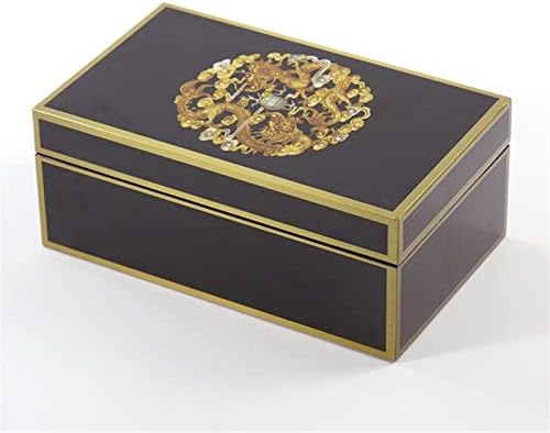 LİFENGNR Takı Saklama kutusu, Modern Metal Baskı Takı Durumda Katı Ahşap Siyah Mücevher Kutusu Dekorasyon Masaüstü Saklama kutusu