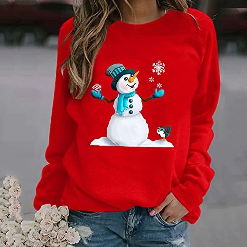Bayan Noel Tops Sevimli Baskılı Tişörtleri Uzun Kollu Kazak Rahat Crewneck Kazak Gevşek Rahat Tops