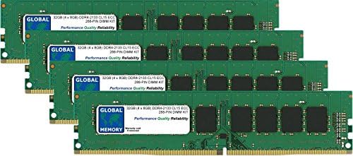 KÜRESEL BELLEK 32 GB (4x8 GB) DDR4 2133 MHz PC4-17000 288-PİN ECC DIMM (UDIMM) Sunucular için Bellek Ram Kiti / İş İstasyonları