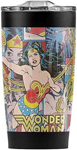 Wonder Woman Wonder Kolaj Paslanmaz Çelik Bardak 20 oz Kahve Seyahat Kupa / Fincan, Vakum Yalıtımlı ve Çift Duvar Sızdırmaz Sürgülü