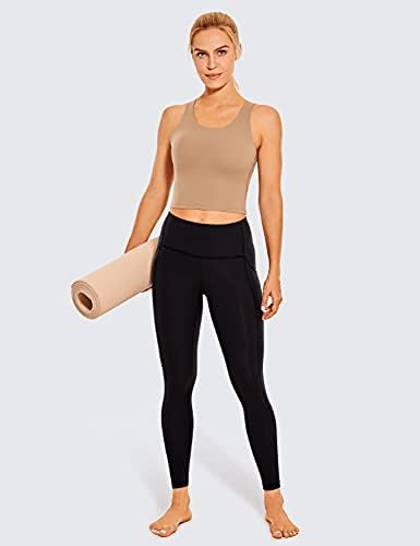 CRZ YOGA kadın Çıplak Duygu Yumuşak Yoga Pantolon 25 İnç - Fırçalanmış Egzersiz Tayt ile Cepler Yüksek Belli
