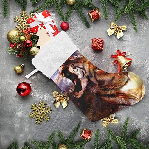 YUEND Hayvan Aslan Kaplan Yüz Sanat Serin Beyaz Peluş Trim ile Aile Tatil Noel Partisi Süslemeleri Noel Stocking Kitleri için