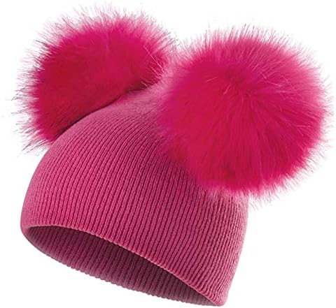 CENAST Bebek Kış Sıcak Şapka Örgü Bere Kürk Pom Pom Şapka Bebek Yürüyor Çocuk Tığ Kış Kulaklığı Kap 1-3Y