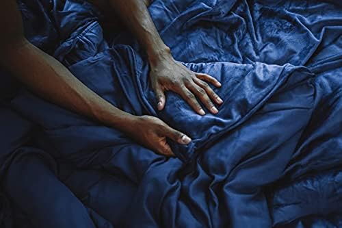 Yerçekimi Battaniyesi: Uyku için Ağırlıklı Battaniye / Çift Taraflı Sıcaklık Kontrolü Çıkarılabilir Kapak-Donanma 15lbs / Tek