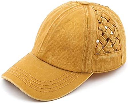 Criss Cross Şapka Bayan Beyzbol Şapkası Sıkıntılı At Kuyruğu - Hardal Basketweave