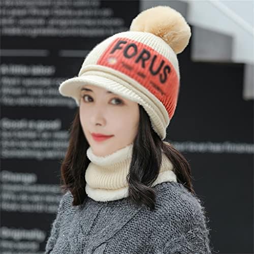 PDGJG Kış Şapka ve Önlük Iki Parçalı Kadın Sıcak Sonbahar ve Kış Artı Kadife Kalın Ördek Dil Yün Şapka (Renk: C, Boyutu: Bir