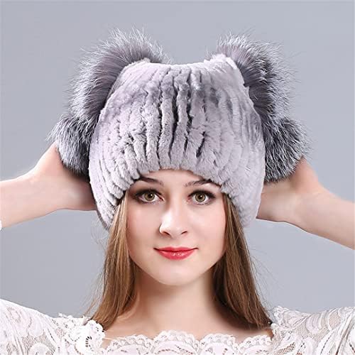 Bayanlar Kış Sıcak Rex Tavşan Hayvan Saç Şapka Doğal Hayvan Saç Örme Bere Şapka Rahat Hayvan Saç Şapka Kadın