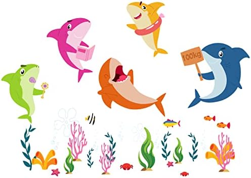 SUPERDANT 4 Sheets / Set Renkli PVC Duvar Sticker Köpekbalıkları Deniz Yaşamı Vinil Duvar Çıkartması çocuk Odası Duvar Sanatı