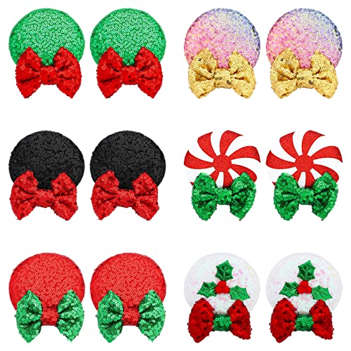 SUBANG 12 Adet Fare kulaklar Payetler saç tokası Noel Glitter pullu saç aksesuarları Kadınlar Kızlar için