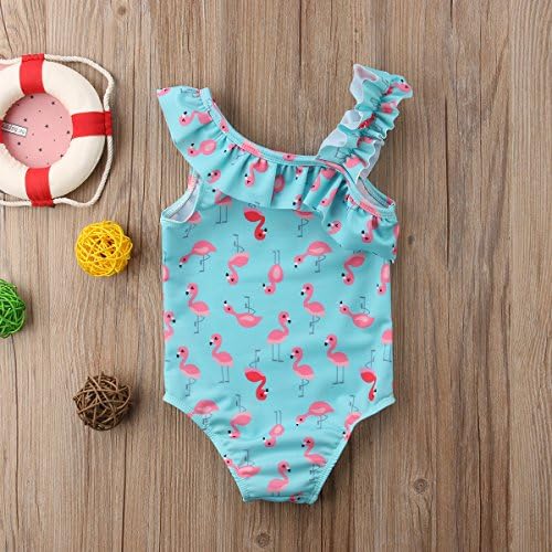 Toddler Bebek Kız Tek Parça Mayo Romper Flamingo Çizgili Bikini Mayo Mayo Kıyafet