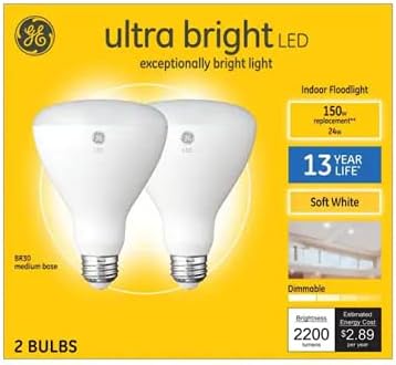 GE ultrabright 150 watt Eşdeğer LED BR30 Yumuşak Beyaz Kısılabilir Taşkın Ampul (2 Paket)