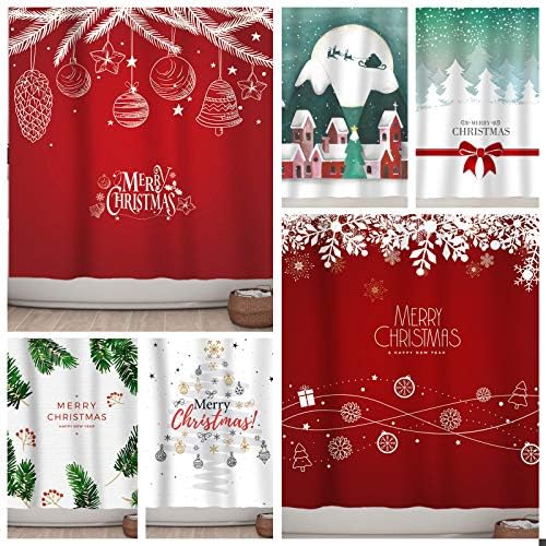 Merry Christmas Baubles Süsler, Jingle Bell, çam kozalağı Asmak Çam Ağacı Kumaş Duş Perdesi, Banyo Ev Ofis Tatil Duvar Dekorasyon