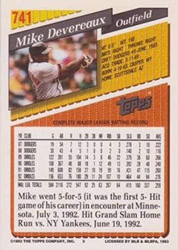 1993 Topps Altın Beyzbol 741 Mike Devereaux Baltimore Orioles Topps Şirketinden Resmi MLB Ticaret Kartı
