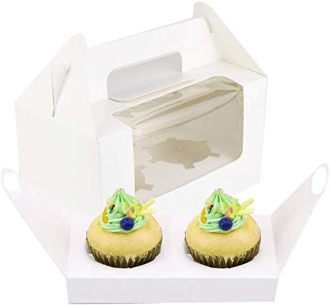 UPlama 40 PCS Beyaz 2 Sahipleri Cupcake Kutuları, Temizle Pencere Ekler Kolu Cupcake Kekler Cupcake Taşıyıcılar Pasta Kapları