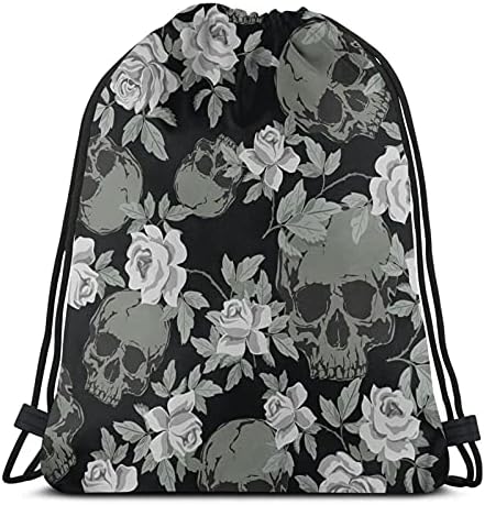 Grunge Insan Kafatasları Çiçekler Unisex İpli sırt çantası Cinch Polyester Toplu Su Geçirmez Dize Çanta Spor Salonu Yoga Yüzme