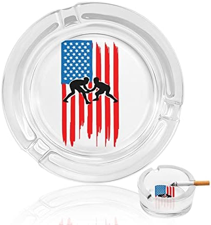Güreş Amerikan Bayrağı Cam Küllük Çapı 3.3 Şeffaf Sigara plaka Ev Ofis Masa Kullanımı için Kapalı veya Açık Masa Dekorasyon