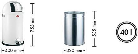 Wesco Kickboy-Alman Yapımı Kademeli Çöp Kovası, Toz Boyalı Çelik, 10,6 Galon / 40L, Gümüş
