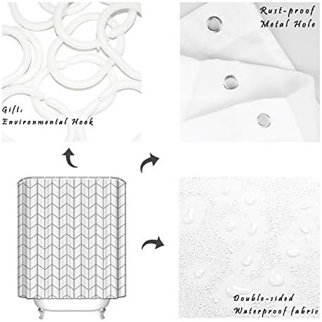 Zarif Geometrik Duş Perdeleri Balıksırtı Kumaş Polyester banyo Perdesi Su İtici ve Su Geçirmez, gri Beyaz 48X72 inç Küçük Durak
