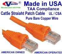 Made in USA, (30 Ft), Cat5e Ethernet Patch Kablosu - RJ45 Bilgisayar Ağ Kablosu - (UL cm ve %100 Bakır. 24AWG, 50u Altın Kaplama)