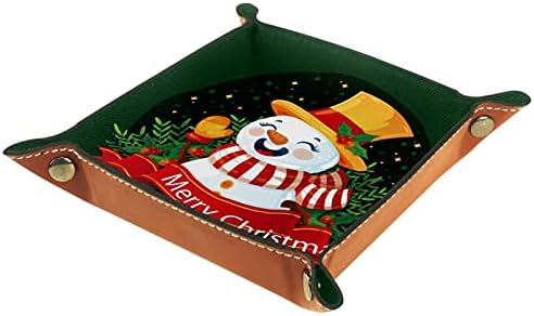Mutlu Kardan Adam Şapka Merry Christmas Yeşil Yıldız Pratik Mikrofiber Deri Depolama Tepsisi-Ofis Masası Tepsi Başucu Caddy Depolama