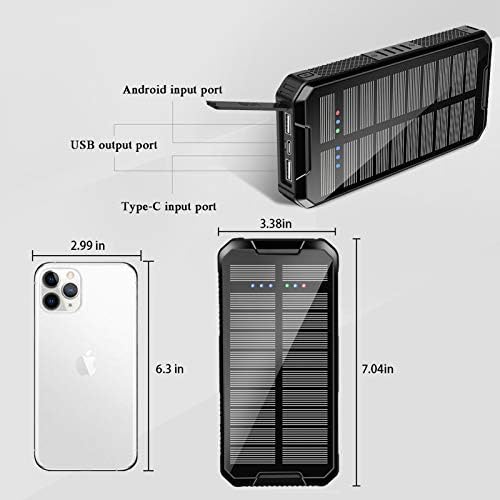 Kablosuz Solar Şarj Cihazı 20000mAh Güç Bankası, 2 USB Çıkışlı Vesmatity Taşınabilir Şarj Cihazı ve LED El Feneri, Akıllı Telefon,