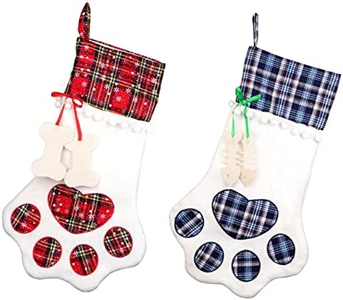Jualyue Pet Noel Çorap Çanta Dekoratif Asılı Pet Köpek Paw Noel Ağacı Süsler için Parti Mavi