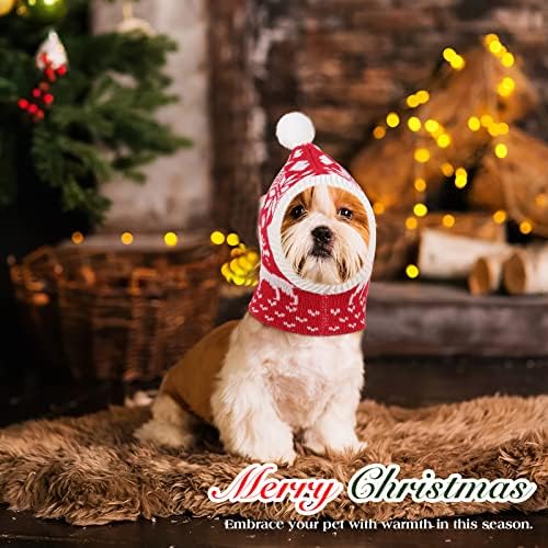 VavoPaw Köpek Kış Şapka, Örme Snoods Köpek Kedi Sessiz Kulaklar Gürültü Koruma, Ponpon Kapaklar Kırmızı Noel Noel Kostüm Hediye,