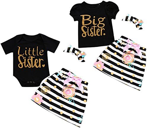 Bebek Kız Kardeş Eşleştirme Kıyafetler Büyük Küçük Abla Kısa Kollu Üst Romper Etek Bandı 3 Adet Giysi Set