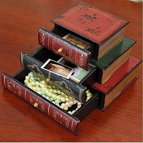 Takı saklama kutusu Ahşap mücevher Kutusu 3 Çekmeceli El yapımı Takı Organizatör Kutusu Retro Ahşap Kitap şeklinde saklama kutusu